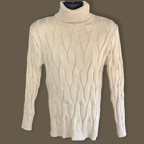 Coofandy Light Tan Turtleneck Sweater Braid Design, size Small - Picture 2 of 10